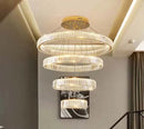 DecorBites™ Crystal LED Chandelier Rings Pendant Lamp Luxury Villa Stair Decoration