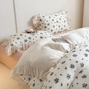 DecorBites™ French Lace Ruffles Floral 100% Cotton Bedding Set with Duvet Cover, Sheet, Pillowcases