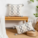 DecorBites™ Geometric Tufted Tassel Cushion Cover White Grey Bohemian Decor Pillow Cover