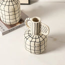 DecorBites™ Geometric Line Ceramic Vase Flowerpot Tray Home Decor Accessory