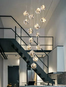 DecorBites™ Gold LED Glass Chandelier: Minimalist Round Ball Staircase Lighting Fixtures