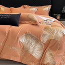 DecorBites™ Gold Ginkgo Leaf Embroidery Bedding Set - 100% Cotton Luxury 4Pcs
