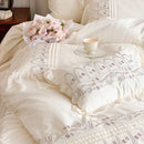 DecorBites™ Flowers Embroidery Princess Wedding Lace Bedding Set 1200TC Cotton Duvet Cover Flat Sheet Pillowcases