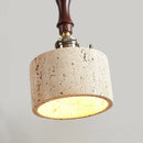 DecorBites™ Copper Wood LED Wall Sconce Yellow Travertine Stone Bedside Light
