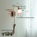 DecorBites™ Glass Pink LED Wall Sconce, Pull Chain Switch, Walnut Wood Bedside Lamp
