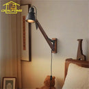 DecorBites™ LED Long Pole Swing Arm Wall Lamp, Solid Wood, Adjustable, Industrial Designer
