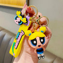 Cute Powerpuff Girls Figure Keychain Anime Cartoon Keyring Jewelry Pendent Car Key Accessories Ornament Toy Xmas Gift for Kids