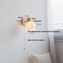 DecorBites™ Amber Glass LED Wall Sconce Nordic Modern Wood Pull Chain Switch Stair Light