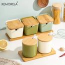 DecorBites™ Japanese Retro Ceramic Seasoning Jar Set with Tray - 3-Piece Kitchen Organizer