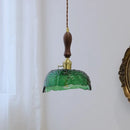 DecorBites™ Green Glass Walnut Wood LED Pendant Light, Nordic Modern Hanging Lamp