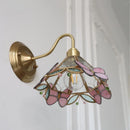 Modern brass butterfly wall sconce bedroom pink & blue glass light