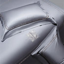 DecorBites™ Cotton Satin Jacquard Embroidery Bedding Set with Elastic Sheet & Duvet Cover