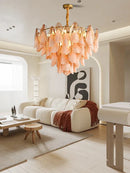 DecorBites™ Gold Chrome Dimmable Amber Glass Petal Chandelier – French Design Luxury Hanglamp
