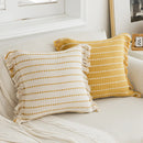 DecorBites™ Geometric Tufted Cushion Cover with Crochet Tassels - Nordic Yellow Striped Pillow Cover