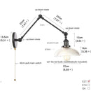 DecorBites™ Industrial Loft Swing Arm Wall Sconce Clear Glass Pull Chain Switch Bedside Lamp