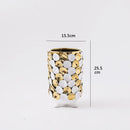DecorBites™ Geometric Gold Leaf Relief Ceramic Vase - Elegant Hand-Appliqued Flower Pot Home Decor