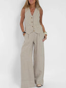 Women Sleeveless Vest – Casual Colorblock Collage Pants Suit