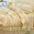 DecorBites™ Lace Bedding Set: Printed Design, Single Queen Size, Cozy Quilt Cover, Fitted Sheet, 2 Pillowcases