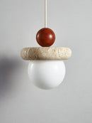 DecorBites™ Cream Stone Wood LED Chandelier for Bedroom & Children's Room