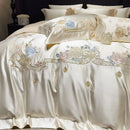 DecorBites™ Luxe Brocade Cotton Flowers Embroidery Bedding Set Cream/Champagne Patchwork
