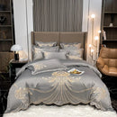 DecorBites™ Gold Feather Embroidery Egyptian Cotton Patchwork Bedding Set
