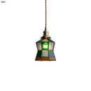 Vintage colorful glass tiffany pendant lamp dining room brass fixture