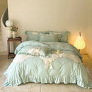 DecorBites™ Lace Embroidery Princess Bedding Set - Duvet Cover, Sheet, Pillowcases - Blue Pink Purple