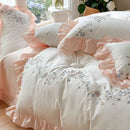 DecorBites™ Korean Princess Lace Ruffles Flowers Embroidery Bedding Set with 100% Cotton Quality.