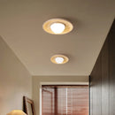DecorBites™ Acrylic LED Ceiling Lamp Yellow Travertine Wood Canopy Wabi Sabi Style