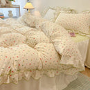 DecorBites™ Lace Bedding Set: Printed Design, Single Queen Size, Cozy Quilt Cover, Fitted Sheet, 2 Pillowcases