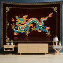 DecorBites™ Golden Dragon Totem Carving Tapestry: Mysterious Psychedelic Wall Hanging