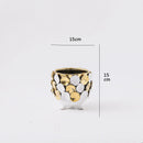 DecorBites™ Geometric Gold Leaf Relief Ceramic Vase - Elegant Hand-Appliqued Flower Pot Home Decor