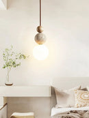 DecorBites™ Cream Style LED Pendant Lamp for Bedroom, Stone Wood Design