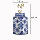 DecorBites™ Blue & White Porcelain Covered Vase Jar: Retro Chinese Home Decor Flower Arrangement & Organization
