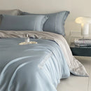 DecorBites™ Cotton Solid Color Bedding Set, Premium Quality Embroidery Quilt Cover, Single Bed.
