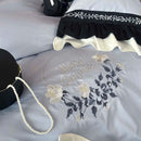 DecorBites™ Flowers Embroidery Ruffles Cotton Bedding Set with Duvet Cover, Sheet, Pillowcases