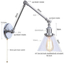 DecorBites™ Chrome Industrial LED Wall Sconce Swing Arm Clear Glass Lamp