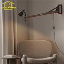 DecorBites™ LED Long Pole Swing Arm Wall Lamp, Solid Wood, Adjustable, Industrial Designer