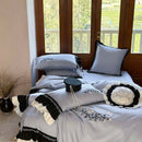 DecorBites™ Flowers Embroidery Ruffles Cotton Bedding Set with Duvet Cover, Sheet, Pillowcases