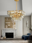 DecorBites™ Gold Glass Chandelier Luxe Living Room Lighting Fixture Luxurious Hanging Lamp
