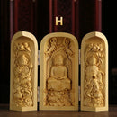 1Pc Exquisite Boxwood Carving Guanyin Buddha Statue Western Sansheng Wood Carving Crafts Home Decoration