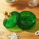 DecorBites™ Green Striped Glass Jar with Lid, Small Objects Jewelry Storage Jar
