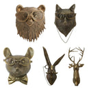 Bronzed Resin Animal Head Sculpture with Glasses Bear Statue Wall Decor  3D Animal Home Halloween Decor