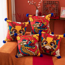 DecorBites™ Dragon Year Cushion Cover 45x45cm Decorative Throw Pillow with Hair Ball Embroidery