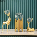 DecorBites™ Golden Deer Crystal Ball Antler Sculpture - Room Decor
