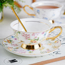 DecorBites™ Gold Flowers Pattern Ceramic Cup & Saucer Set for Elegant Dining Experience