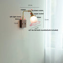 DecorBites™ Glass Pink LED Wall Sconce, Pull Chain Switch, Walnut Wood Bedside Lamp