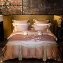 DecorBites™ Elegant Flowers Embroidery Brocade Cotton Bedding Set - Duvet Cover, Sheet, Pillowcases
