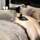 DecorBites™ Lace Patchwork Silk Cotton Luxury Bedding Set Queen King Size