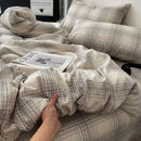 DecorBites™ Cotton Grid Bedding Set - Soft & Stylish Bed Sheet, Quilt Cover Kit